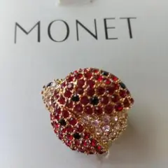【値下げ】MONET ビジューブローチ レッド ブラック