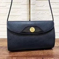 ディオール レザー ショルダー バッグ ポシェット ゴールド金具 ネイビー