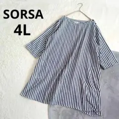 SORSA ▶ チュニック 4L 白 青 ストライプ 七分袖