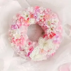 リース 壁掛け 造花 ピンク×パープル 蝶 インテリア ナチュラル フラワー