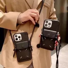 【24時間以内発送】iPhone 12pro ケース 黒レザー ショルダー