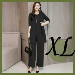 レディース フォーマル 上下セット パンツ XL 軽い　薄手　通勤　 七五三　黒