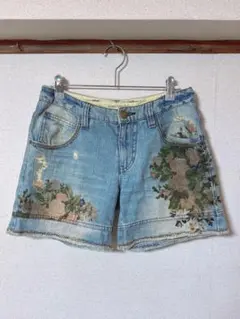 SUPER HAKKA パンツ 花柄刺繍デニムショートパンツ