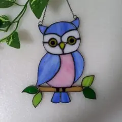 ステンドグラスハンドメイド　ふくろう　オーナメント