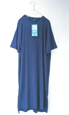 新品大きいサイズ クロッシーファイバードライ青接触冷感抗菌防臭UVワンピースLL