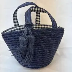 guapa BABYネイビー かごバッグ チェック柄 内側