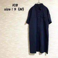 アイシービー iCB 半袖シャツワンピース【M】ひざ丈 シンプル 紺 0770