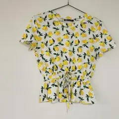 美品 ✨ ZARA 総柄 Tシャツ レモン ウエストマーク 涼しげ 爽やか M
