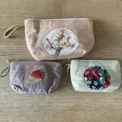 刺繍ポーチ3つセット