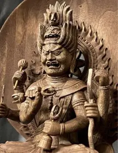 仏教工芸品 総楠製 井波彫刻 極上彫 木彫仏像 愛染堂 愛染明王座像