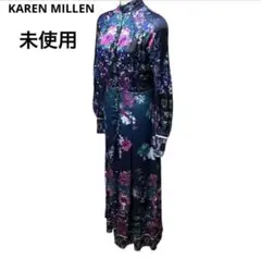 未使用　KAREN MILLEN カレンミレン　花柄ロングワンピース フレア