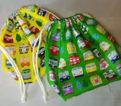 ★値下げ中【ハンドメイド】お弁当入れ2ケ/裏撥水ナイロン/電車ビビット