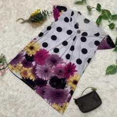 美品 オウル 韓国製 花柄ドット 総柄 チュニック マルチカラー 婦人服