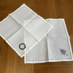 リネン刺繍クロス　ナプキン2枚セット　ハーブ刺繍　ハンカチ
