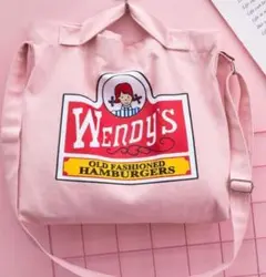大人気❣️Wendy's ロゴ トートバッグ ピンク キャンバス地 韓国