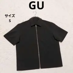 GU ドライジップアップ半袖シャツ S 黒 シンプル カジュアル ポケット