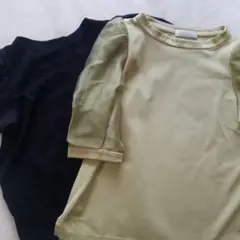 セルフォ－ド　シースルー袖 半袖Tシャツ 2点セット 黒・黄緑