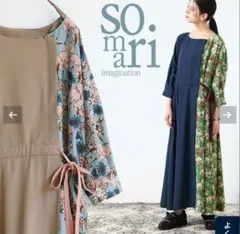 somari 異素材MIXフラワープリントワンピース オシャレ ゆったり