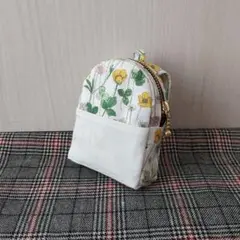 ハンドメイド ミニ リュック 型 ポーチ クローバー柄 リバティプリント使用