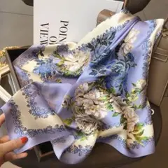 大判 スカーフ バックチャーム バッグスカーフヘアアクセ パープル 紫 春夏
