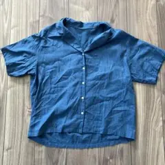 GU リネン 半袖シャツ 青