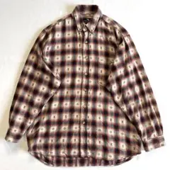 80s 90s オンブレチェック コットン シャツ M ビンテージ