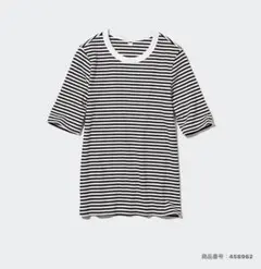 ユニクロ　リブボーダークルーネックT (5分袖)