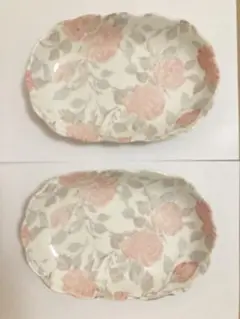 Teien Fine 陶器お皿 食器 プレート 花柄 洋皿 2枚セット