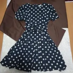ヴィンテージ【mammima】ネイビー 水玉ワンピース 9　Mサイズ　国産品
