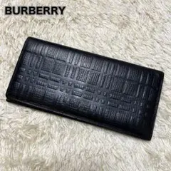 ほぼ未使用品✨BURBERRY エンボスチェック 型押し レザー 長財布 メンズ