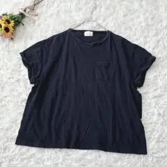 Ｆ・JOUIR　綿100％　半袖Tシャツ　胸ポケット　カットソー　ワイド　黒