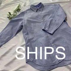 E1214【美品】SHIPS オックスフォードストライプ 七分袖シャツ
