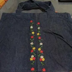 デニム花柄刺繍エコバッグ