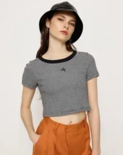 【美品】SLY LOGO CROP ロゴ クロップド Tシャツ ボーダー