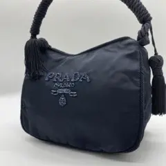 【美品】プラダ ナイロン アクセサリーポーチ ビーズ ロゴ ネイビー