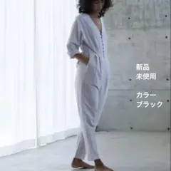 kiira 2025 Cotton linen jump suit ブラック