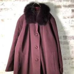 【ヴィンテージ】レトロ 襟ファー ロングコート ボタン 古着used W25