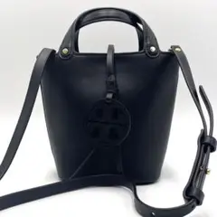 美品 トリーバーチ ショルダーバッグ ミラー 2WAY バケット レザー 黒