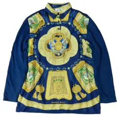 HERMES エルメス ヴィンテージ シルク 長袖シャツ カシミヤ 柄シャツ M