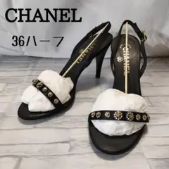 CHANEL ハイヒールサンダル ラインストーン ココマーク 黒 36 1/2
