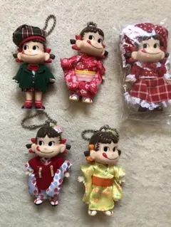 不二家　ペコちゃん　プリティペコちゃん　フィギュア　キーホルダー　5種セット