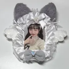 トレカケース フリル レースデコ うさ耳 うさぎ 白 ホワイト グレー　羽
