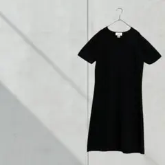 T416【タルボット】ウールニットワンピース　半袖　ひざ丈　ブラック　Ｓ　綺麗め