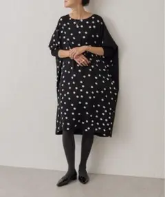 【美品】BEARDSLEY フロントドットワンピースドルマンスリーブ