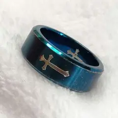 aquasilver　クロス　ブルーステンレスリング