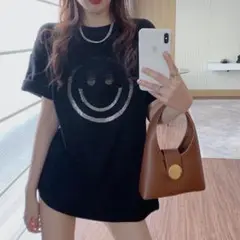 黒がT Tシャツ ニコちゃん 韓国 オルチャン