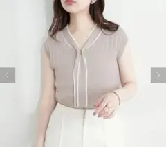 【美品】パールバー付ボウタイニットプルオーバー