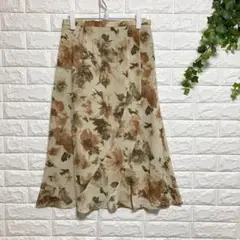 【シンガポール株式会社】（M）シアーひざ丈スカート 花柄 サイドジップ　フレア