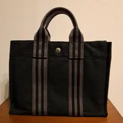 《美品》 HERMES(エルメス)キャンパス素材 ハンドバッグ ブラック 黒