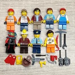 【匿名】LEGO 9体 働く人々 作業員 ダイバー ポリス アクセサリー Y82